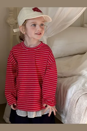 LULU & SKY Girls Striped Extended Sleeves Pockets T-shirt
