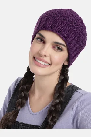 Magic Needles Unisex Purple Hand Knitted Self Design Beanie