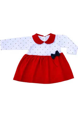 Dear Little Girls Polka Dot Printed Peter Pan Collar Cotton Fit & Flare Dress