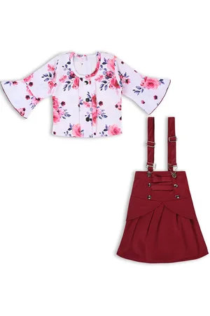 Wish Karo Girls Floral Printed Bell Sleeves Top With Skirt