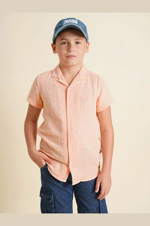 JACK & JONES Boys Cuban Collar Textured Cotton Casual Shirt