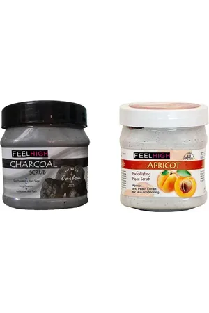 FEELHIGH Set Of 2 Charcoal & Vitamin C Scrub For Face & Body Exfoliators 500 ml Each