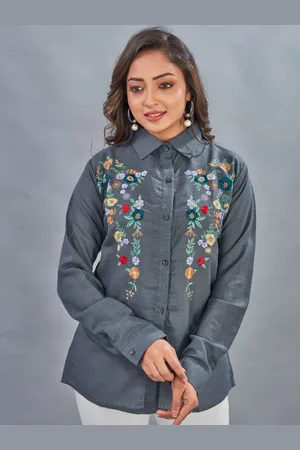Flossy Women Shirt Collar Embroidered Tunic