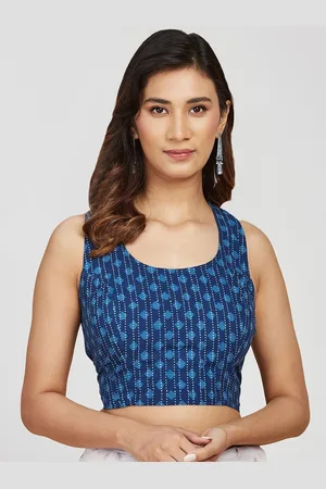 Fabindia Printed Cotton Sleeveless Saree Blouse