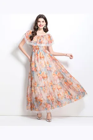 JC Collection Floral Print Off-Shoulder Maxi Dress