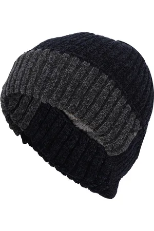 FabSeasons Navy Blue & Grey Acrylic Winter Woolen Beanie