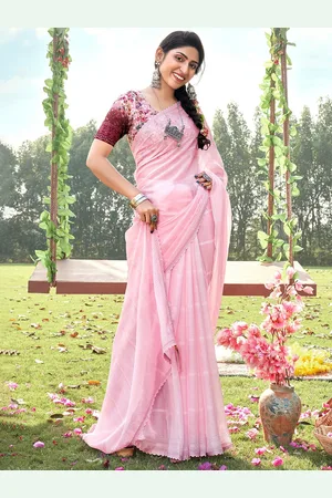 Saree mall Striped Embellished Beads & Stones Pure Crepe Saree