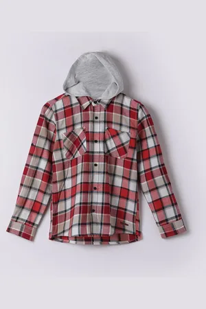 Lifestyle Boys Hood Checked Cotton Casual Shirt