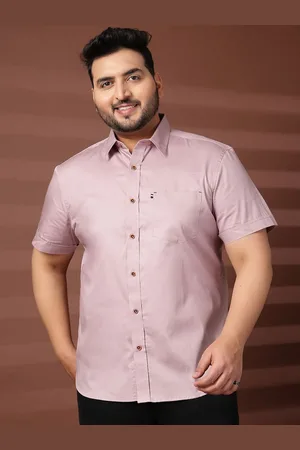 Pluss Men Plus Size Oversized Fit Spread Collar Solid Cotton Casual Shirt