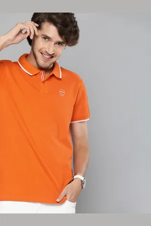 Mast & Harbour Mast Harbour Men Solid Orange Polo Collar Pure Cotton T-shirt