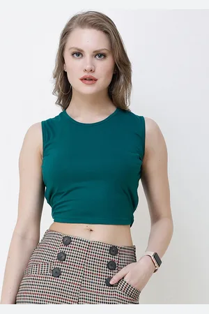 Cation Women Green Solid CropTop