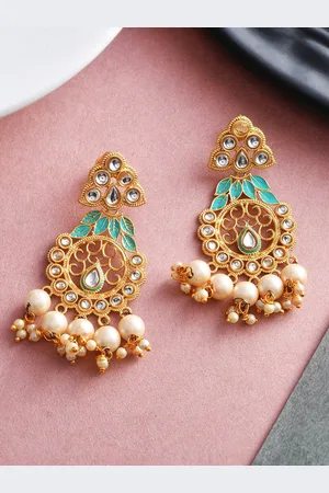 Silvermerc Designs Gold Plated Contemporary Kundan Meenakari Drop Earrings