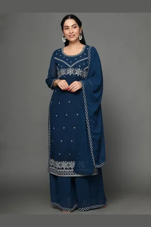 Ziva Fashion Women Ethnic Motifs Embroidered Thread Work Kurta with Sharara & With Dupatta