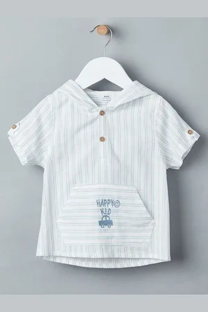 Max Collection Boys Striped Henley Neck Extended Sleeves Applique T-shirt