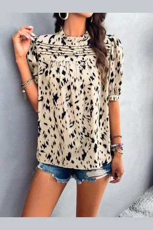 all about you Beige Abstract Printed Puff Sleeve Blouson Top