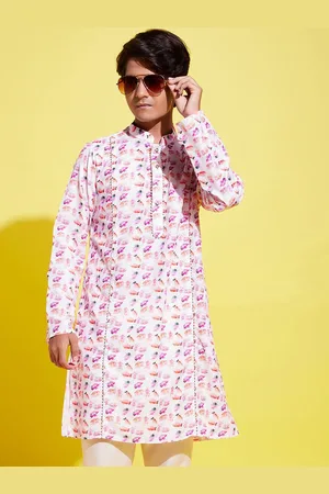 Vastramay Boys Abstract Printed Mandarin Collar Gotta Patti Straight Kurta