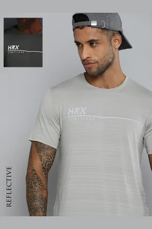 HRX Men Grey Melange Striped Rapid Dry T-shirt