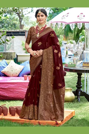 Saree mall Ethnic Motifs Woven Design Zari Organza Banarasi Saree