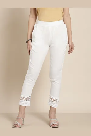 Juniper White Solid Rayon Ankle-Length Slim Fit Pants.