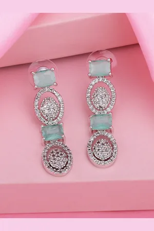ESTELE Rhodium-Plated CZ Studded Geometric Drop Earrings