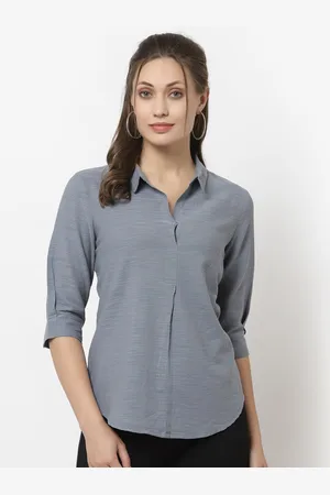 Gipsy Women Grey Solid Shirt Style Top