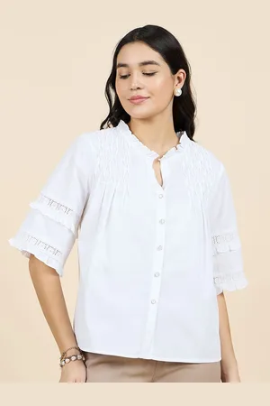 Gipsy Women Tie-Up Neck Bell Sleeve Cotton Shirt Style Top