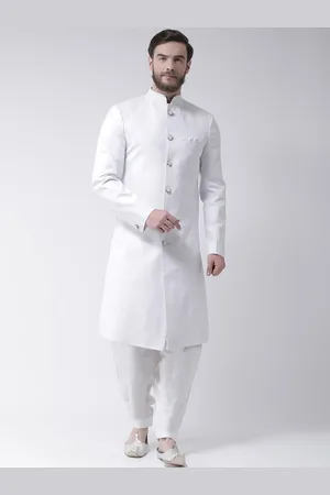 Hangup Men White Solid Sherwani Set