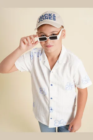 JACK & JONES Boys Cuban Collar Floral Printed Cotton Casual Shirt