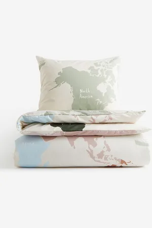 H&M Beige Patterned Single Duvet Cover Set
