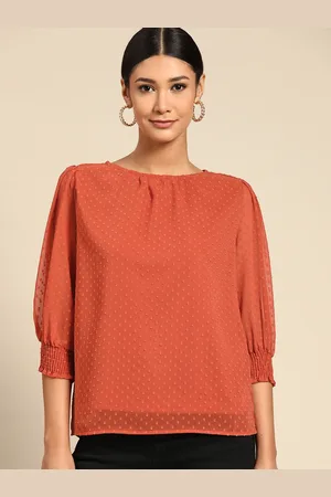 all about you Women Rust Orange Dobby Weave Top