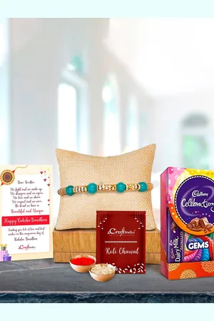 eCraftIndia Gold-Toned & White Rakhi Gift Set