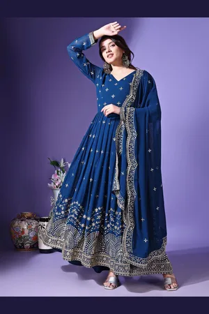 Ethnic Yard Women Floral Embroidered Georgette Anarkali Kurta
