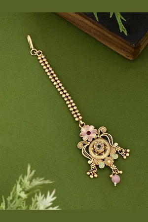 ATIBELLE Gold-Plated American Diamond Studded Maang Tikka Head Jewellery