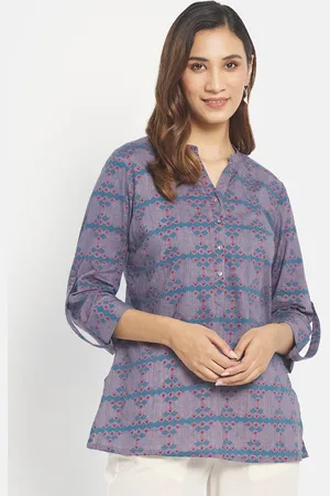 Fabindia Purple & Blue Printed Pure Cotton Kurti