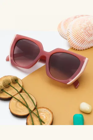 Ted Smith Unisex Grey Lens & Pink Square Sunglasses with UV Protected Lens