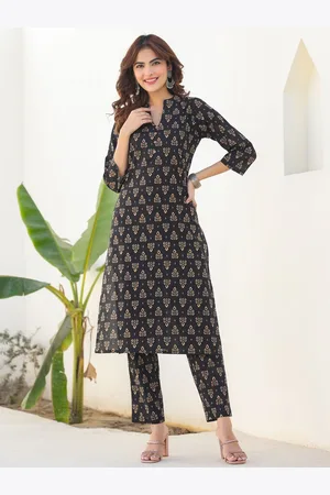 Janasya Women Floral Printed Regular Pure Cotton Kurta with Trousers