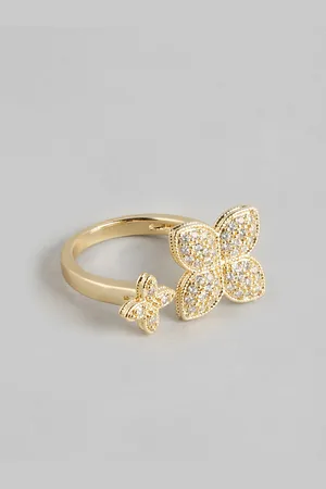 DressBerry Women Stone-Studded Floral-Shaped Adjustable Finger Ring