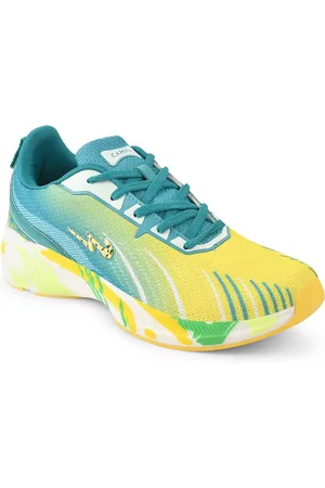 Campus Women Yellow & Sea Green Printed Mesh Running Shoes