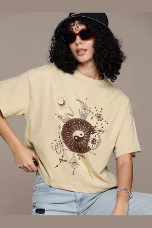 Roadster The Lifestyle Co. Printed Drop-Shoulder Sleeves T-shirt