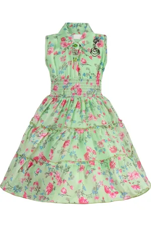 Wish Karo Infant Girls Floral Print Sleeveless Smocked Tiered Georgette Fit & Flare Dress