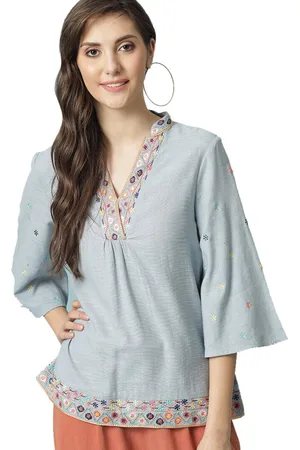 Gipsy Women Blue & White Embroidered Tunic