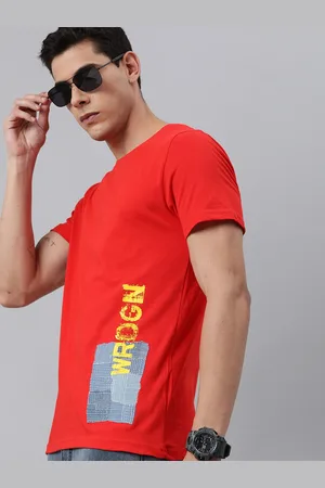WROGN Men Red Pure Cotton Brand Logo Slim Fit T-shirt