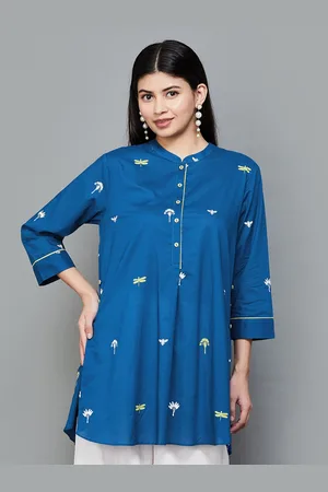 Lifestyle Mandarin Collar Printed Pure Cotton Tunic