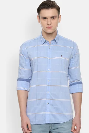 Louis Philippe Men Blue & White Slim Fit Checked Casual Shirt
