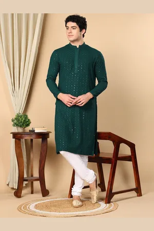 TATTVA Ethnic Motifs Embroidered Mandarin Collar Pure Cotton Straight Kurta With Pyjamas