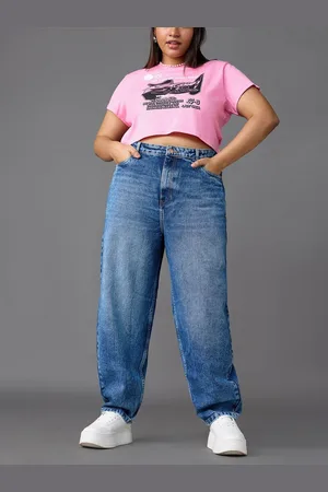FREAKINS Plus Size Women High-Rise Slouchy Fit Light Fade Cotton Jeans