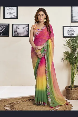all about you Ombre Sequinned Dyed Pure Georgette Saree