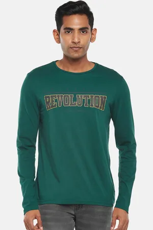 PEOPLE Men Green Typography Printed Slim Fit T-shirt