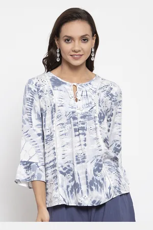 Gipsy Women White & Blue Printed Tunic