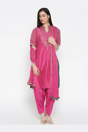 Biba Women Pink Solid Kurta with Salwar & Dupatta